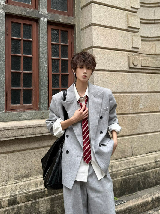 Shoulder-Pad Oversize Tailored Jacket & Wide Leg Trousers Setup WN23158