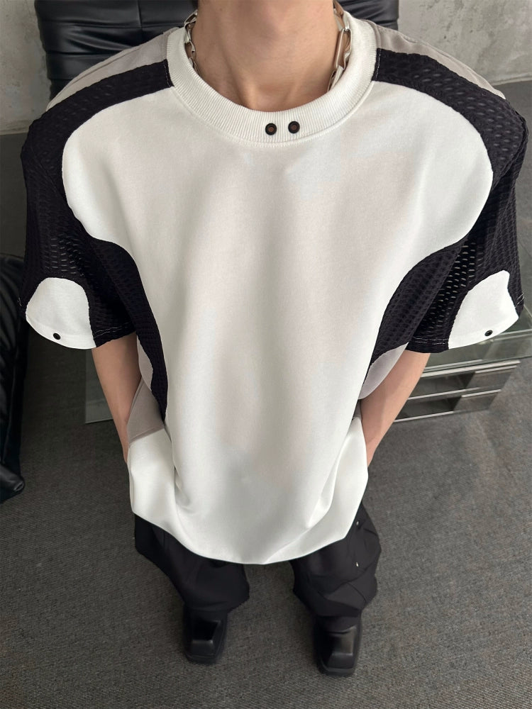 Shoulder-Pad Bicolor Short Sleeve T-Shirt WN16800