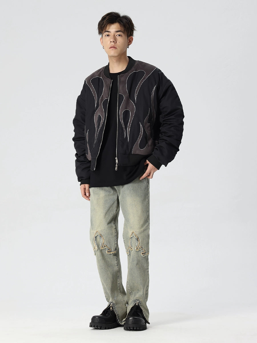 Zipper Hem 3D Embroidery Flare Denim Jeans WN17506