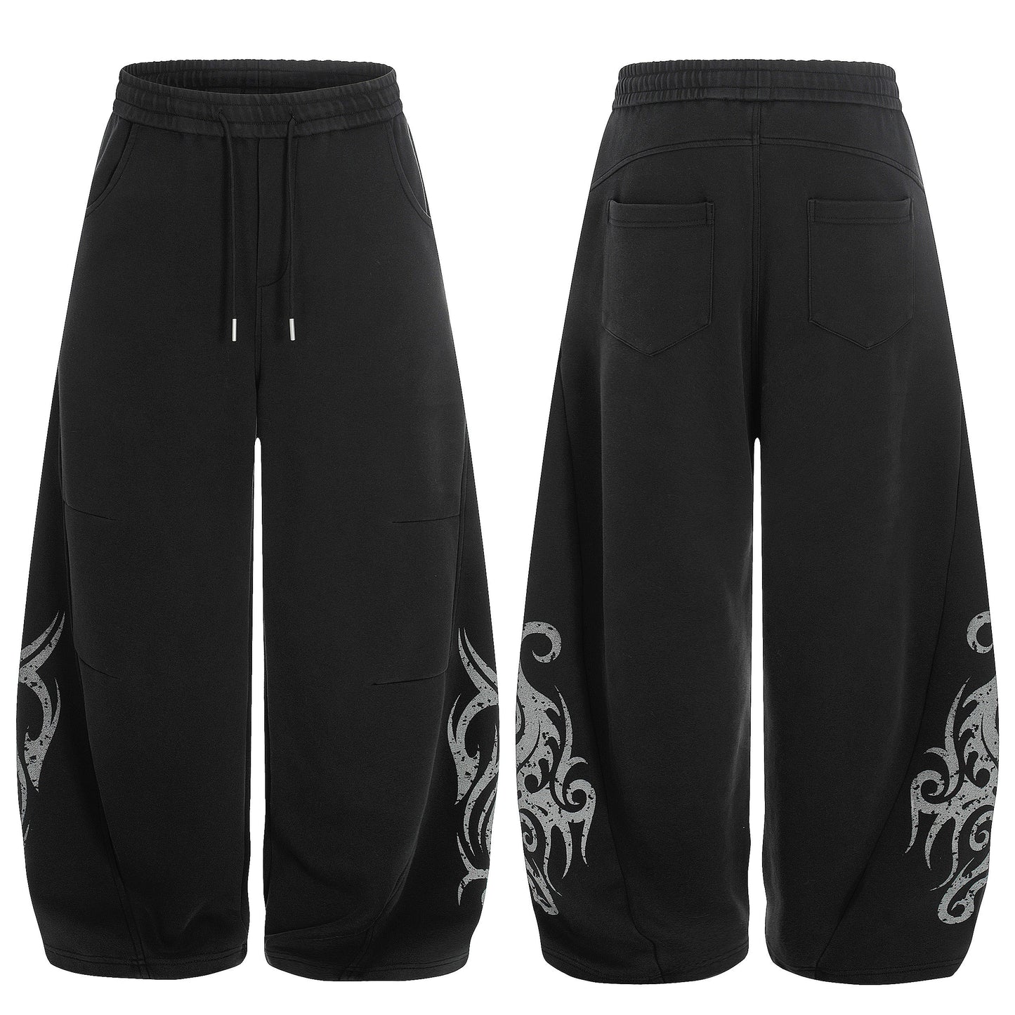 Totem Print Elastic Waist Wide Leg Sweatpants WN22826