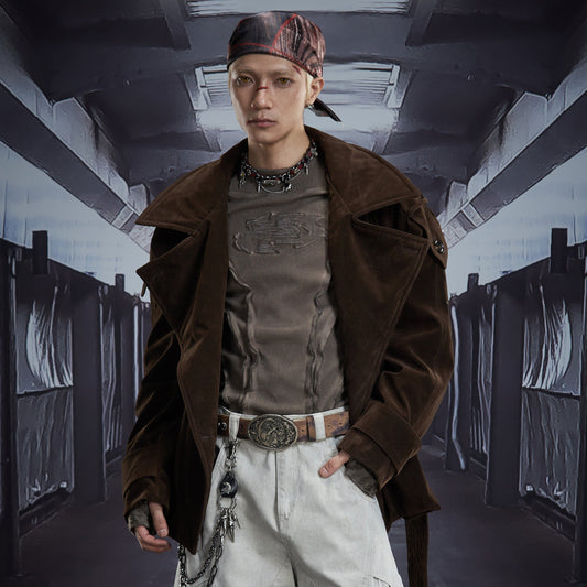 Suede Mid-Length Lapel Padded Jacket WN22843