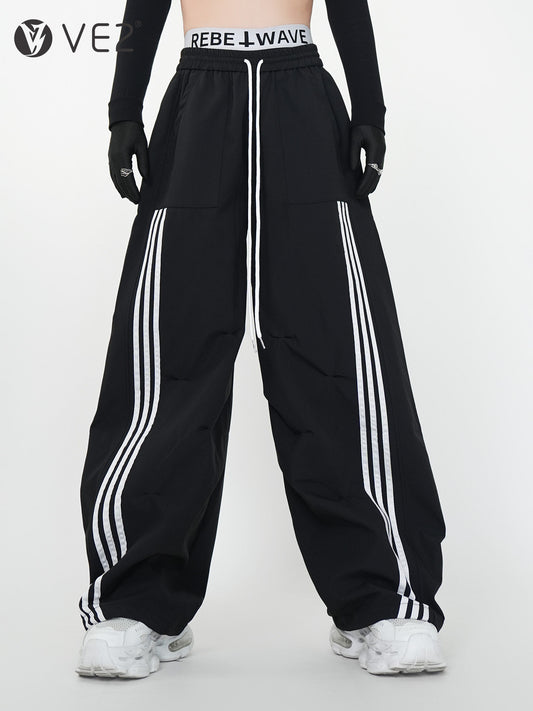 Stripe Line Drawstring Wide Leg Pants WN24136