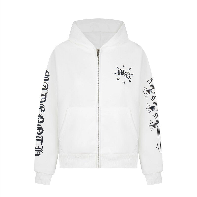 Letter Print Short Length Oversize Zipper Hoodie WN24249