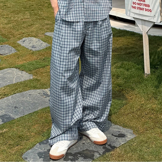 Check Short Sleeve Shirt & Wide Leg Pants Setup WN25031