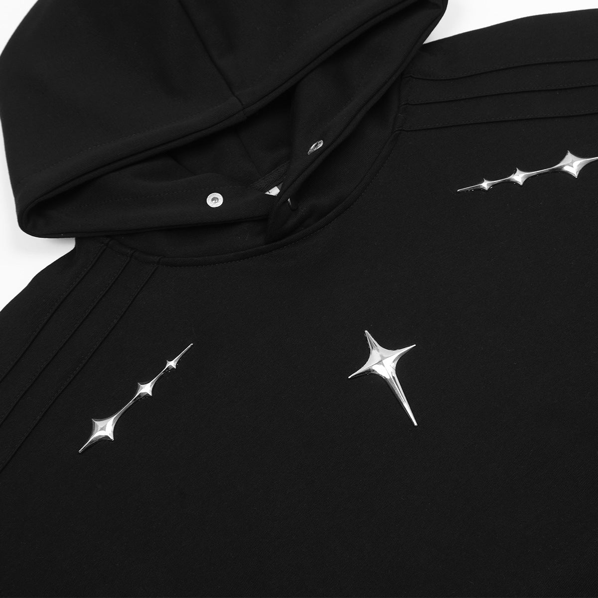 Metallic Cross-Star Pleated Oversize Pullover Hoodie WN12667