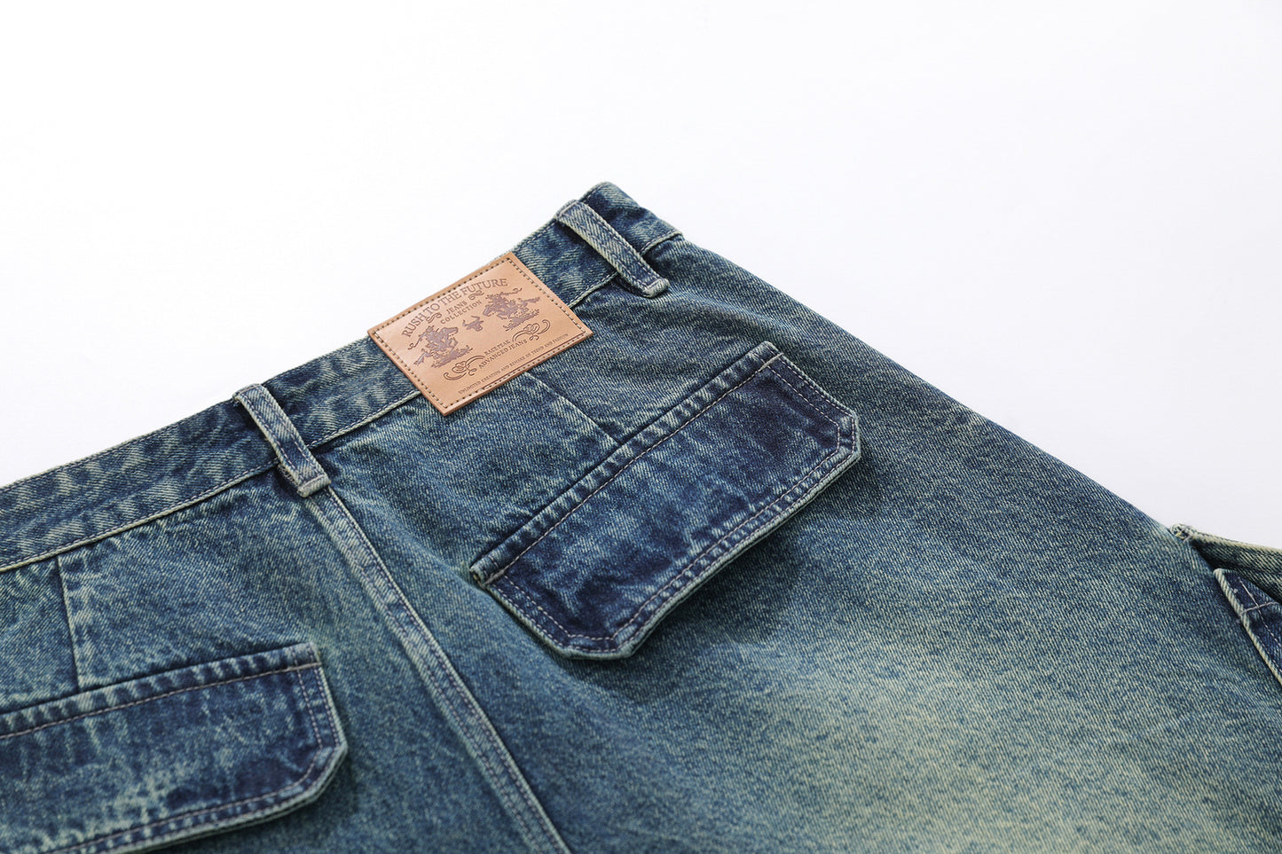 Washed Multi Pocket Letter Print Denim Half Jeans WN25994