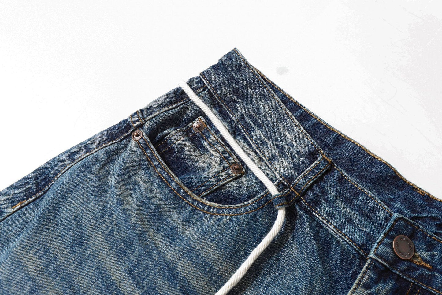 Washed Lightning Drawstring Denim Half Pants WN25850