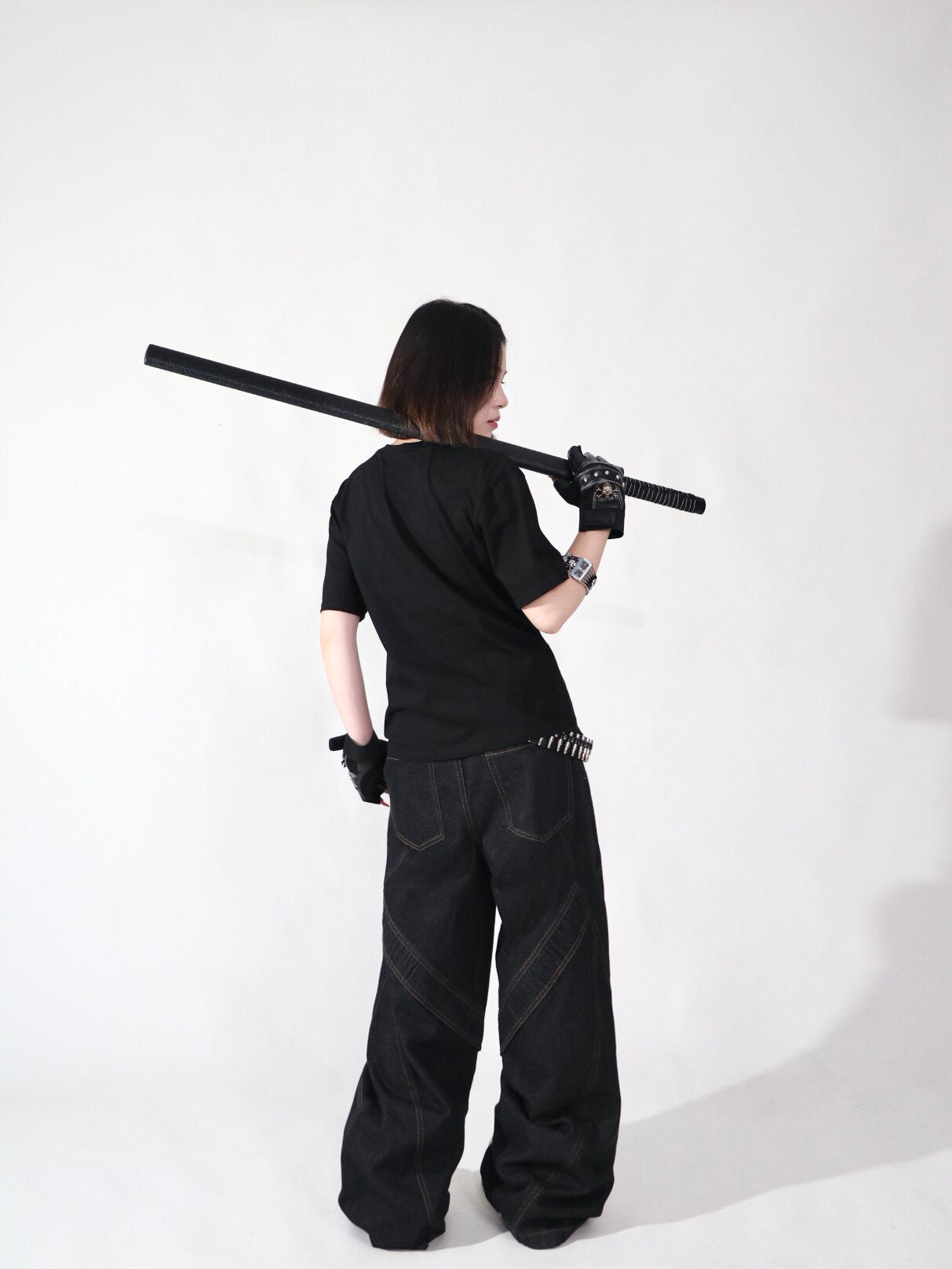Contrast Stitch Baggy Denim Jeans WN24116