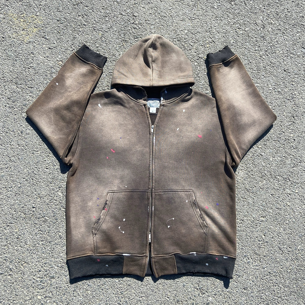 Paint Art Washed Heavyweight Zip-Up Hoodie WN16697