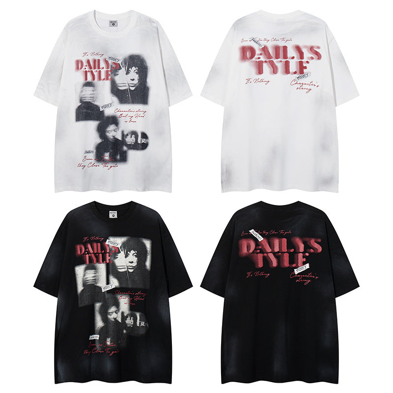 Blurred Portrait Print Short Sleeve T-Shirt WN16805