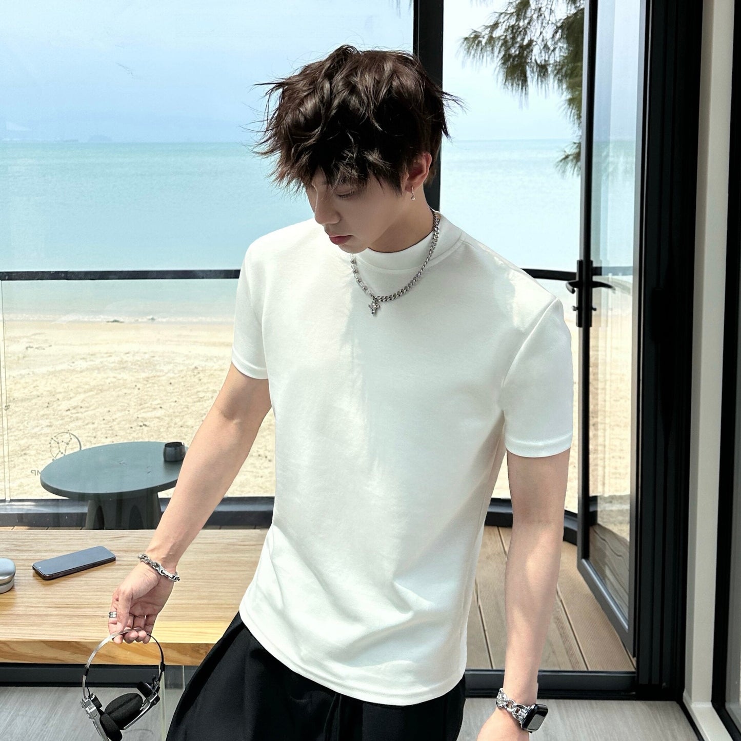 Mock Neck Short Sleeve T-Shirt WN25352
