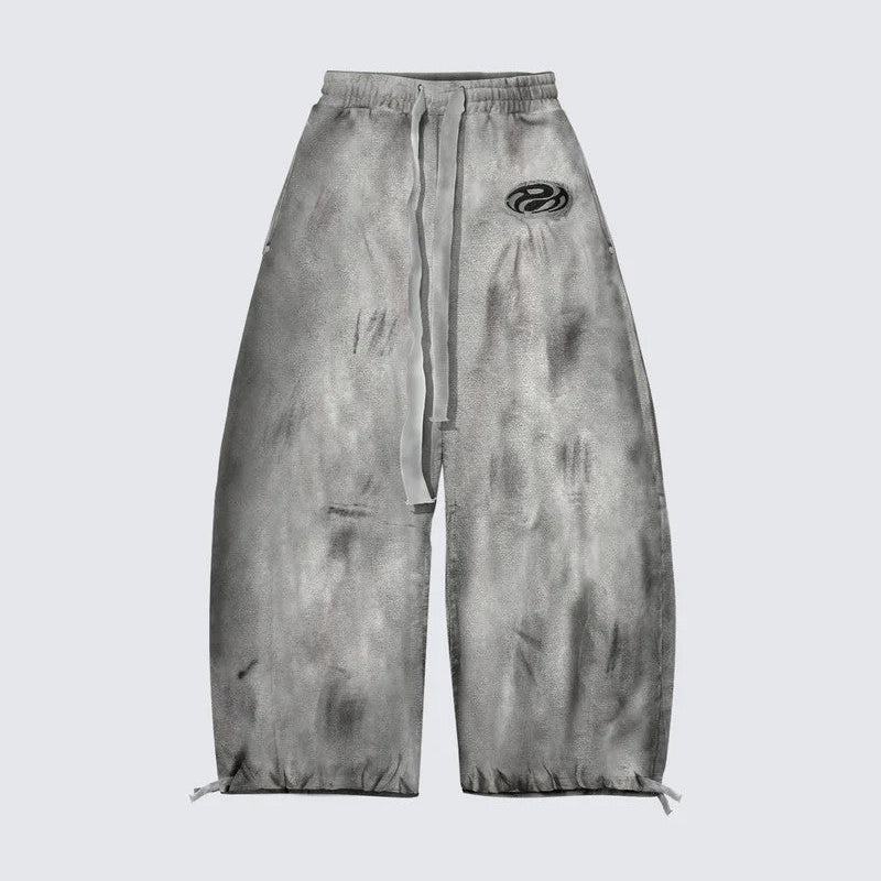 Washed Graphic Drawstring Wide Leg Sweatpants WN27804