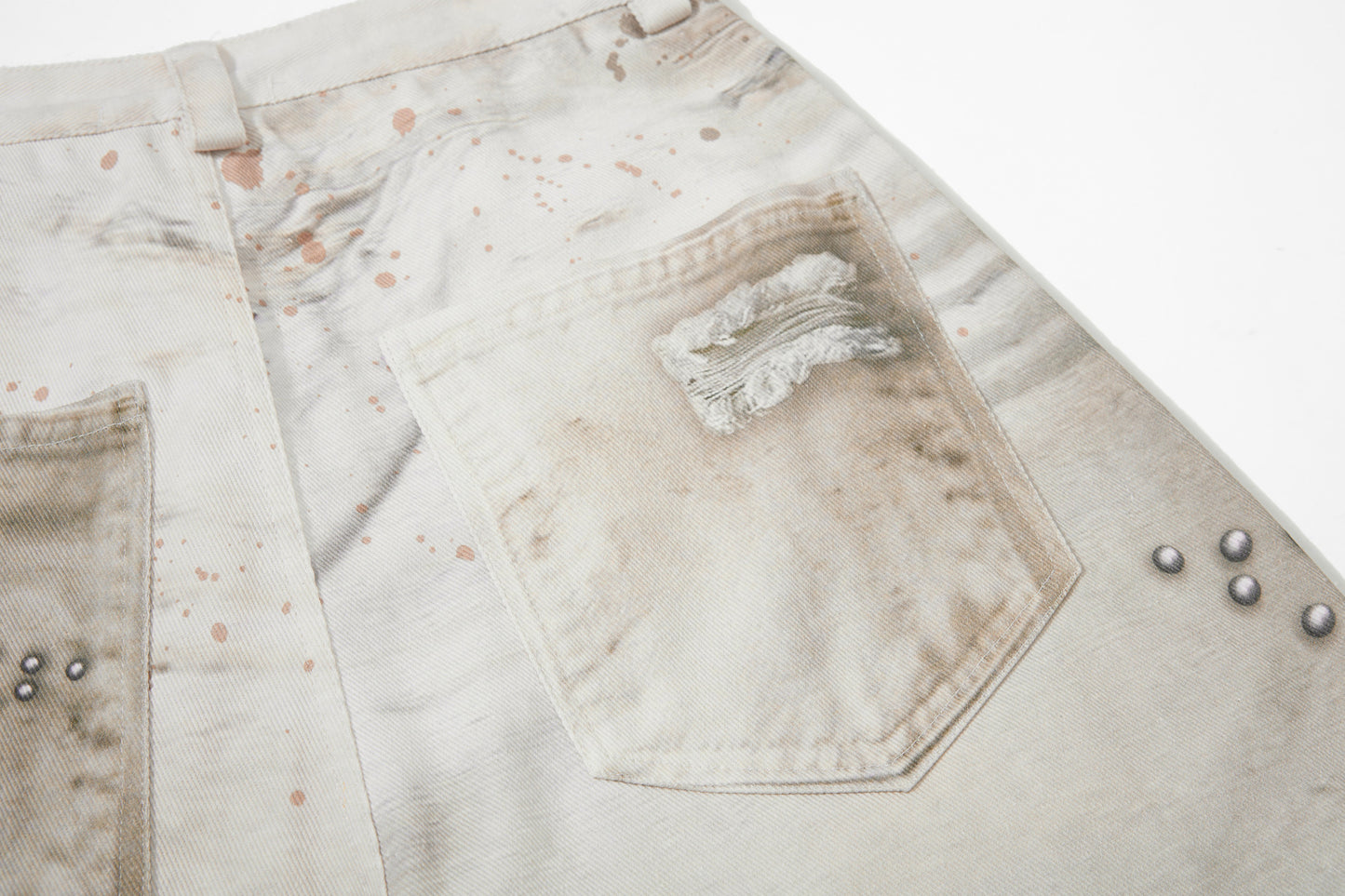 Studs Paint Wing Wide Leg Denim Jeans WN25752
