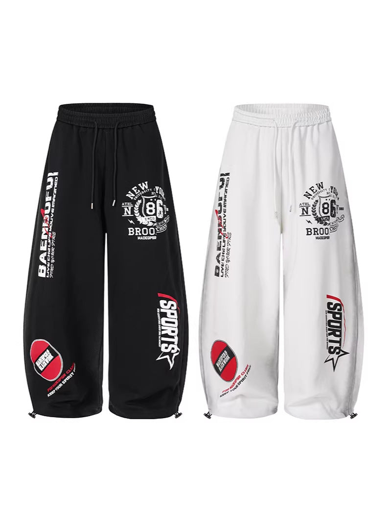 Letter Print Adjustable Hem Wide Leg Sweatpants WN27915