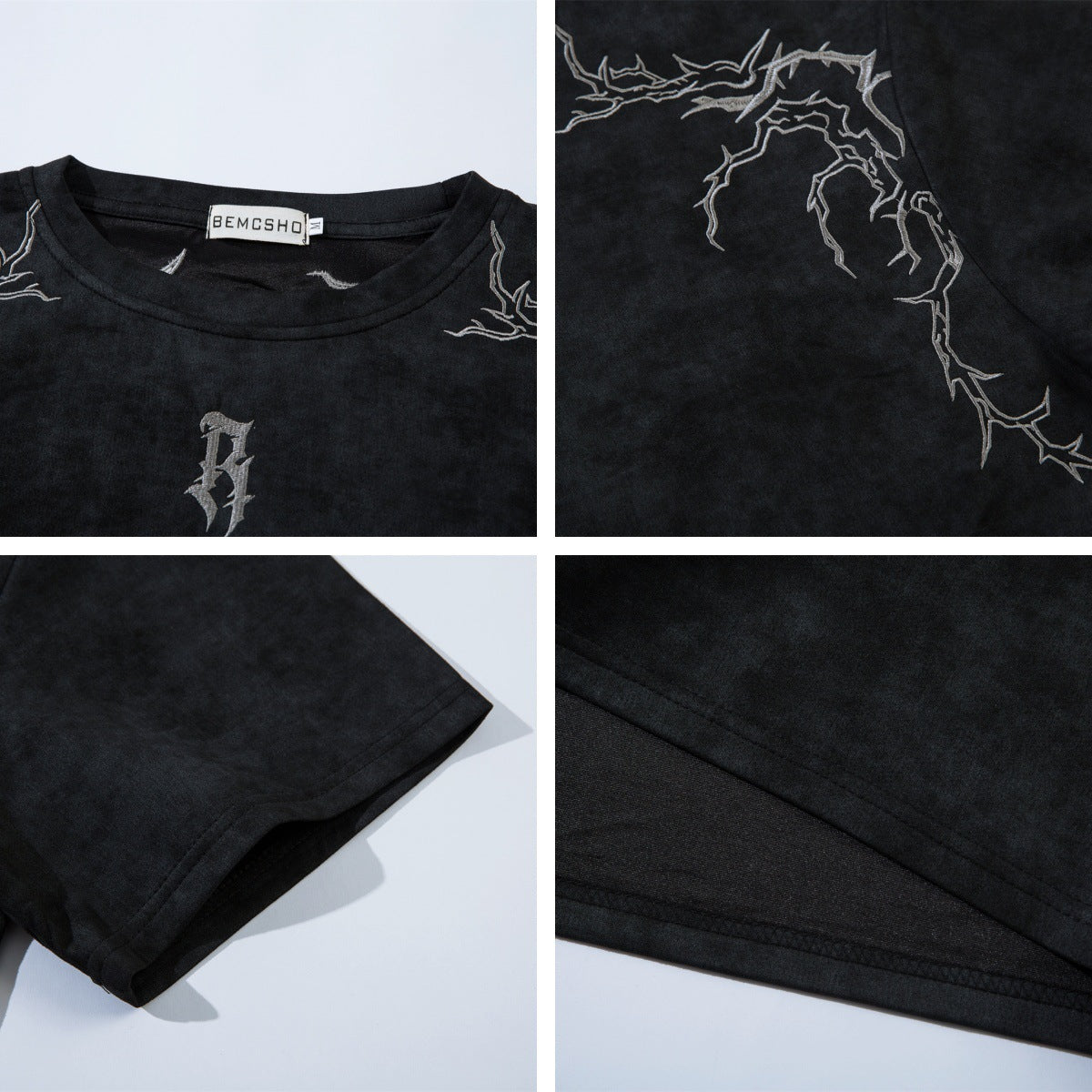 Embroidery Suede Design Oversize Short Sleeve T-Shirt WN15080