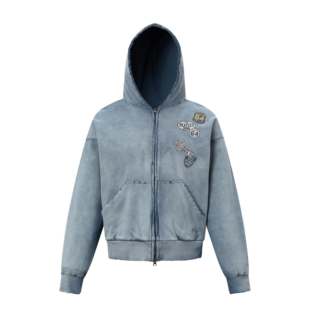 Washed Decorative Detail Zipper Hoodie WN24473