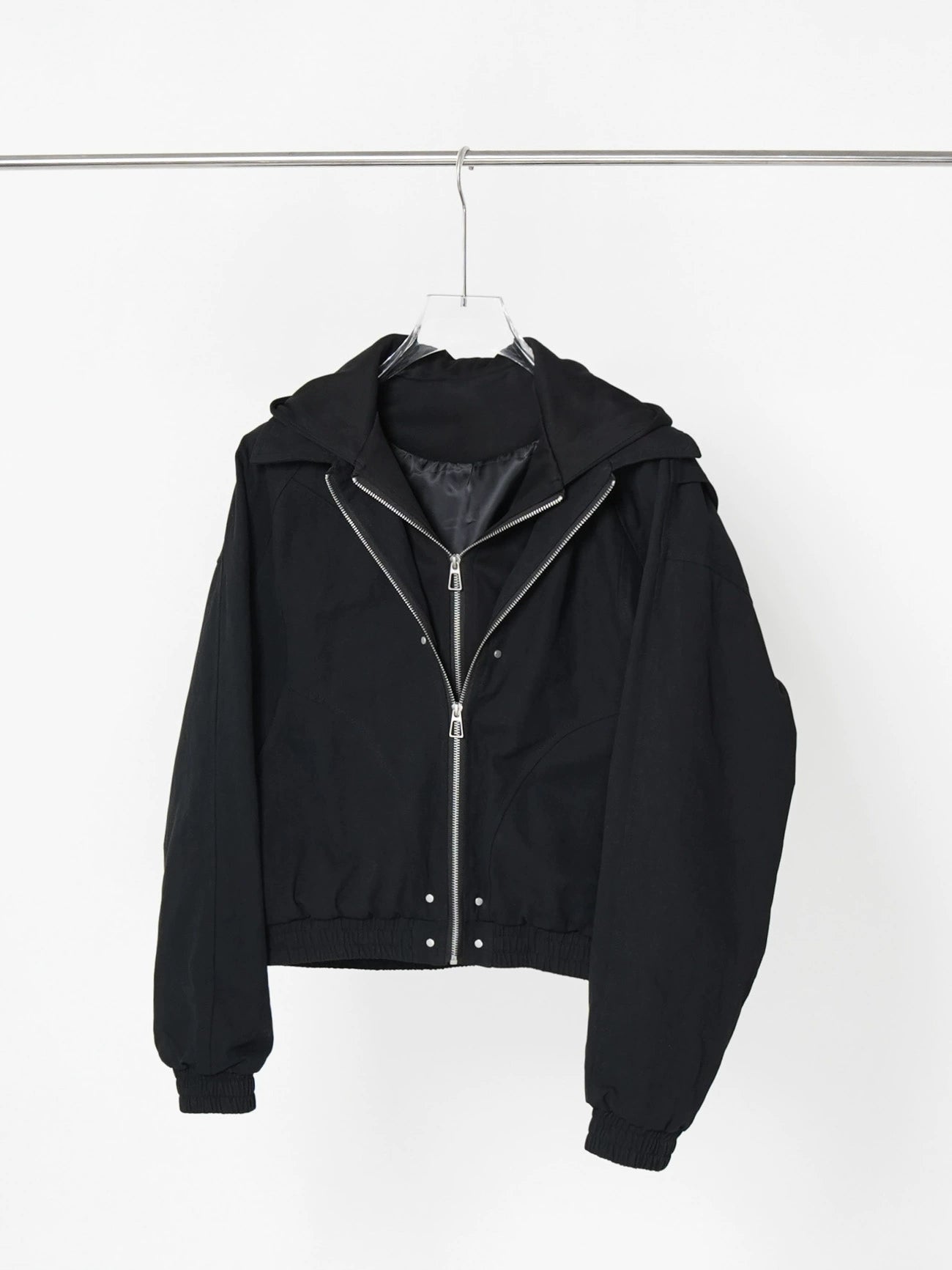 Fake Layered Oversize Hooded Zipper Jacket WN17325