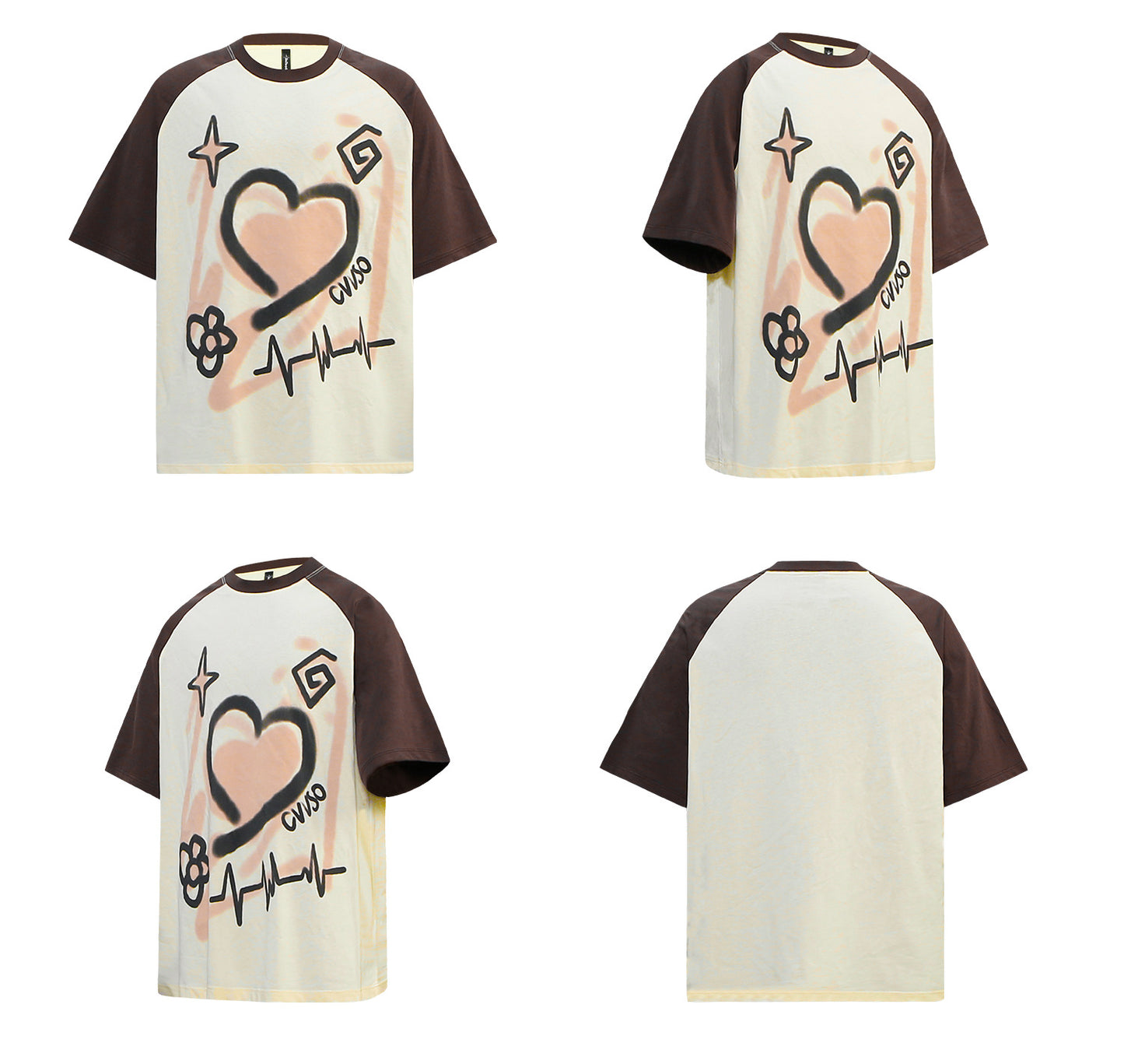 Color-Block Graffiti Heart Oversize Short Sleeve T-Shirt WN26331