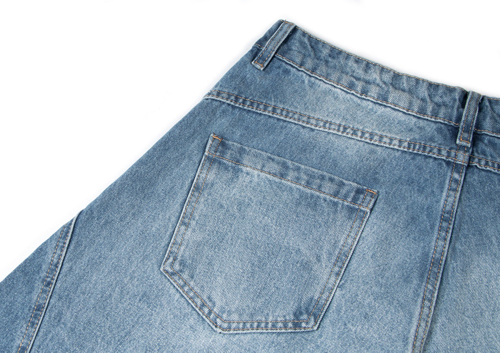 Washed Panel Design Wide Leg Denim Jeans WN26125