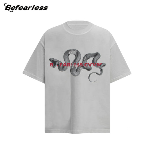 Washed Snake Print Oversize Short Sleeve T-Shirt WN26376