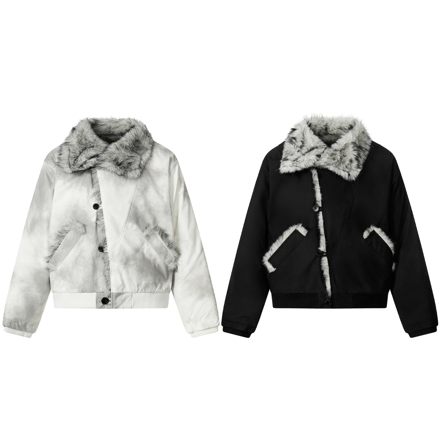 Dirty Washed Fake Fur Collar Puffer Jacket WN21858