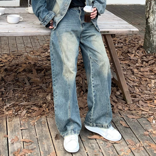 Hooded Denim Jacket & Washed Wide Leg Denim Jeans Setup WN25168