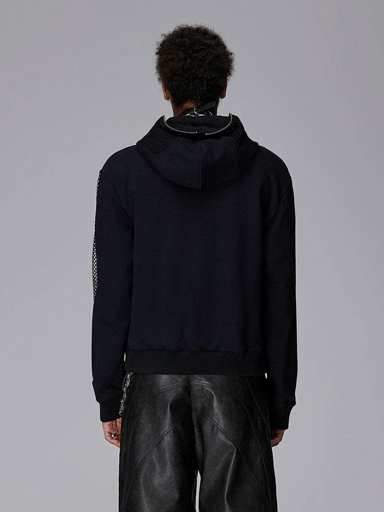 Hollow Mesh Embroidery Short Zipper Hoodie WN17946