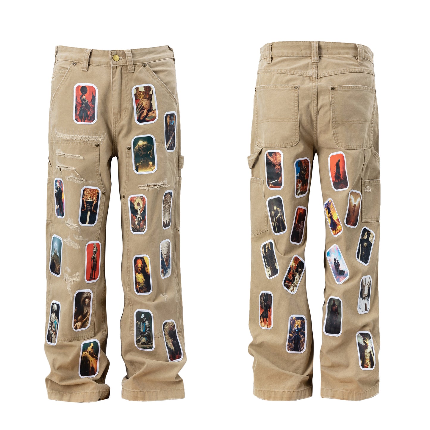 Photo Print Mix Patch Wide Leg Denim Jeans WN24066