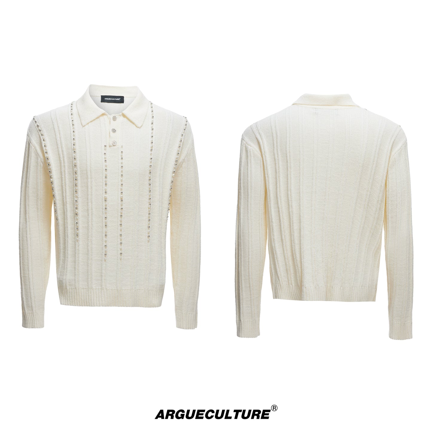 Pearl Beads Detail Knit Polo Shirt WN20540