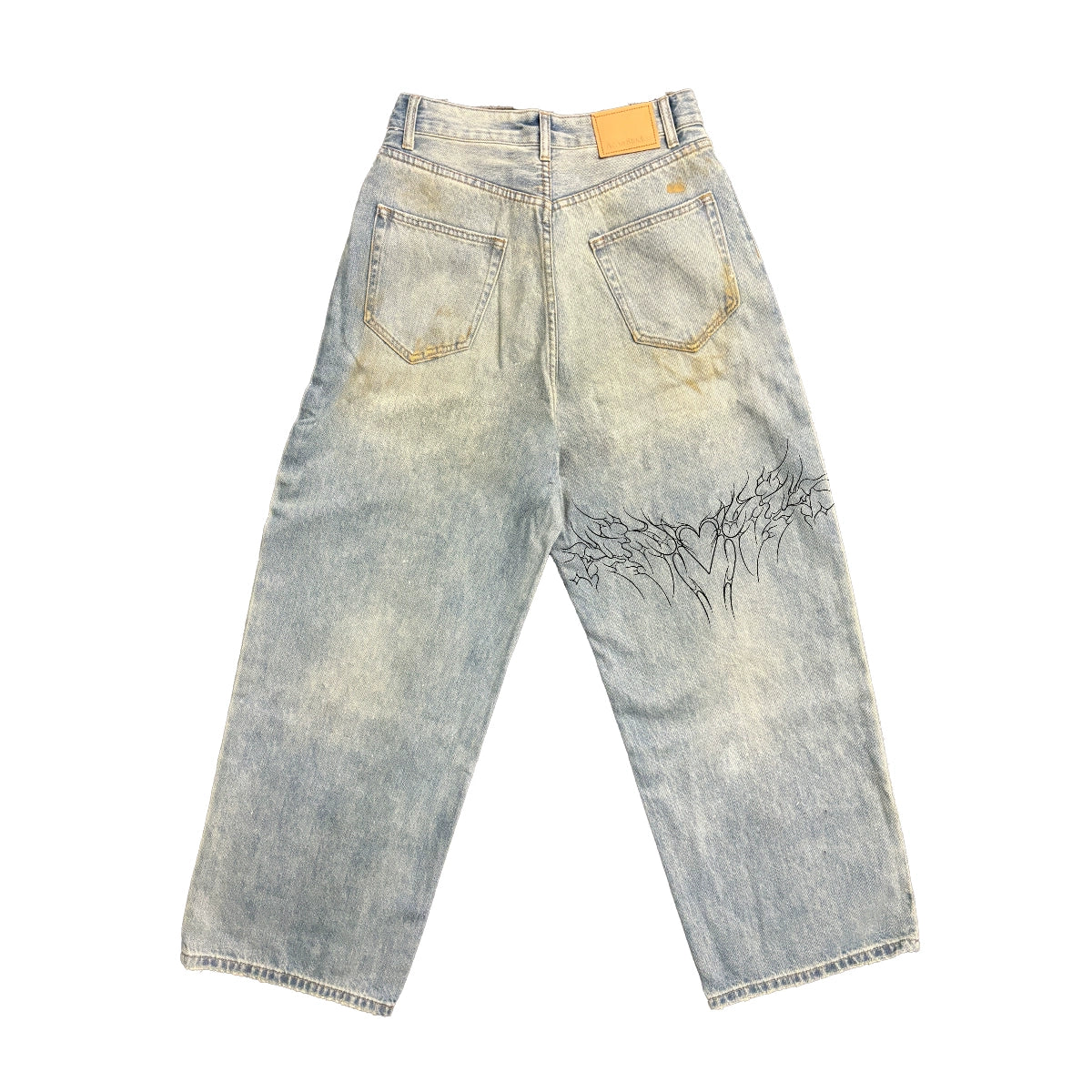 Spray Dye Washed Wide Leg Denim Jeans WN16832