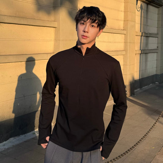 Half-Zip High-Neck Slim Long Sleeve T-Shirt WN25230