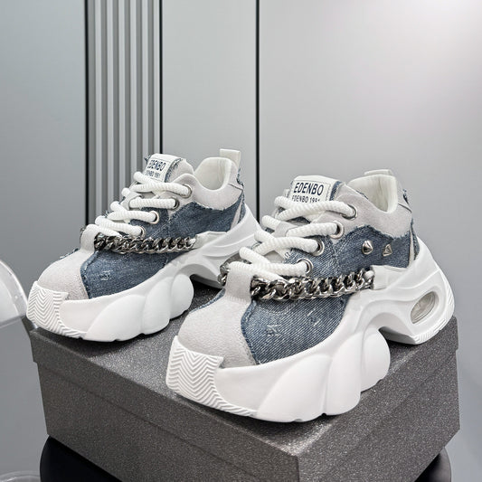 Denim Chain Studs Chunky Sole Sneakers WN24582
