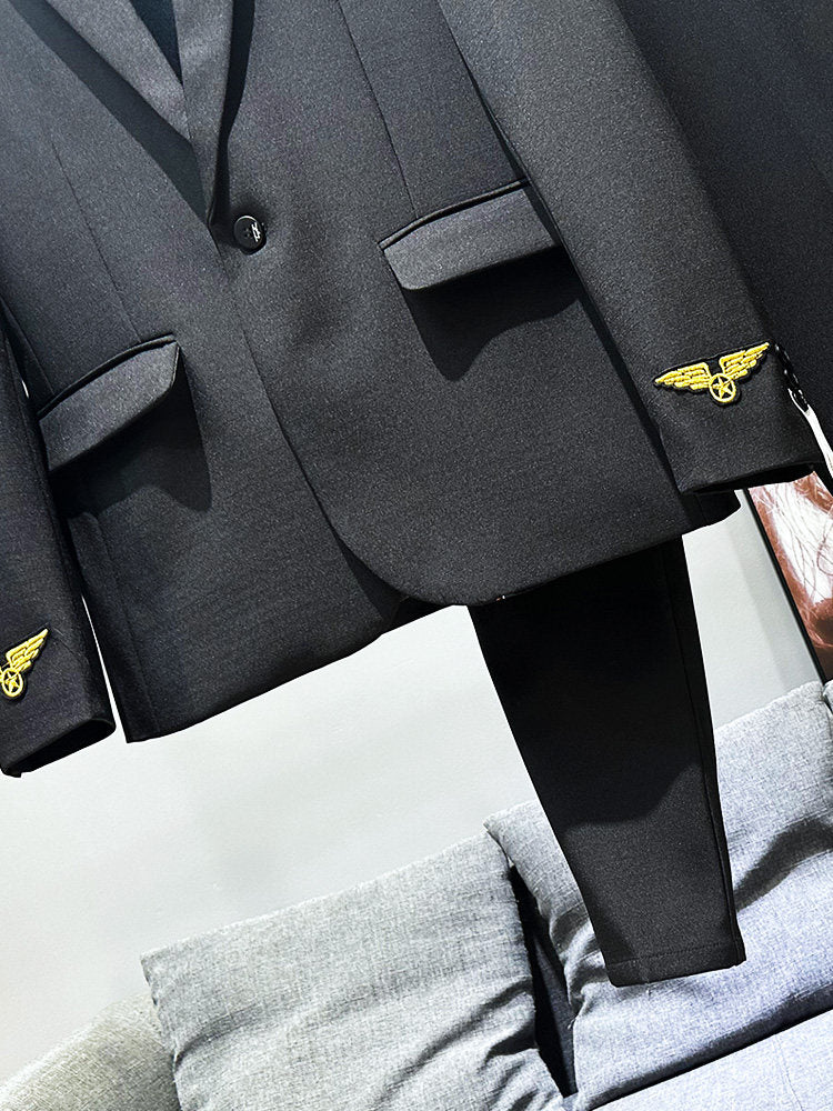 Badge Embroidery Tailored Jacket & Straight Trousers Setup WN23955