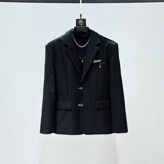 Metal Buckle Tailored Jacket & Wide Leg Flare Trousers Setup WN23941