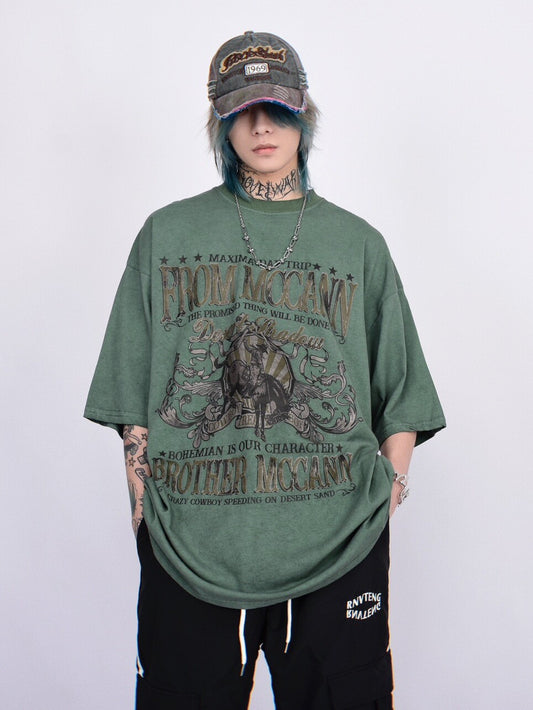 Washed Graphic Print Oversize Short Sleeve T-Shirt WN24449