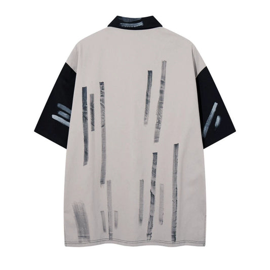 Paint Embroidery Oversize Short Sleeve Polo Shirt WN28089