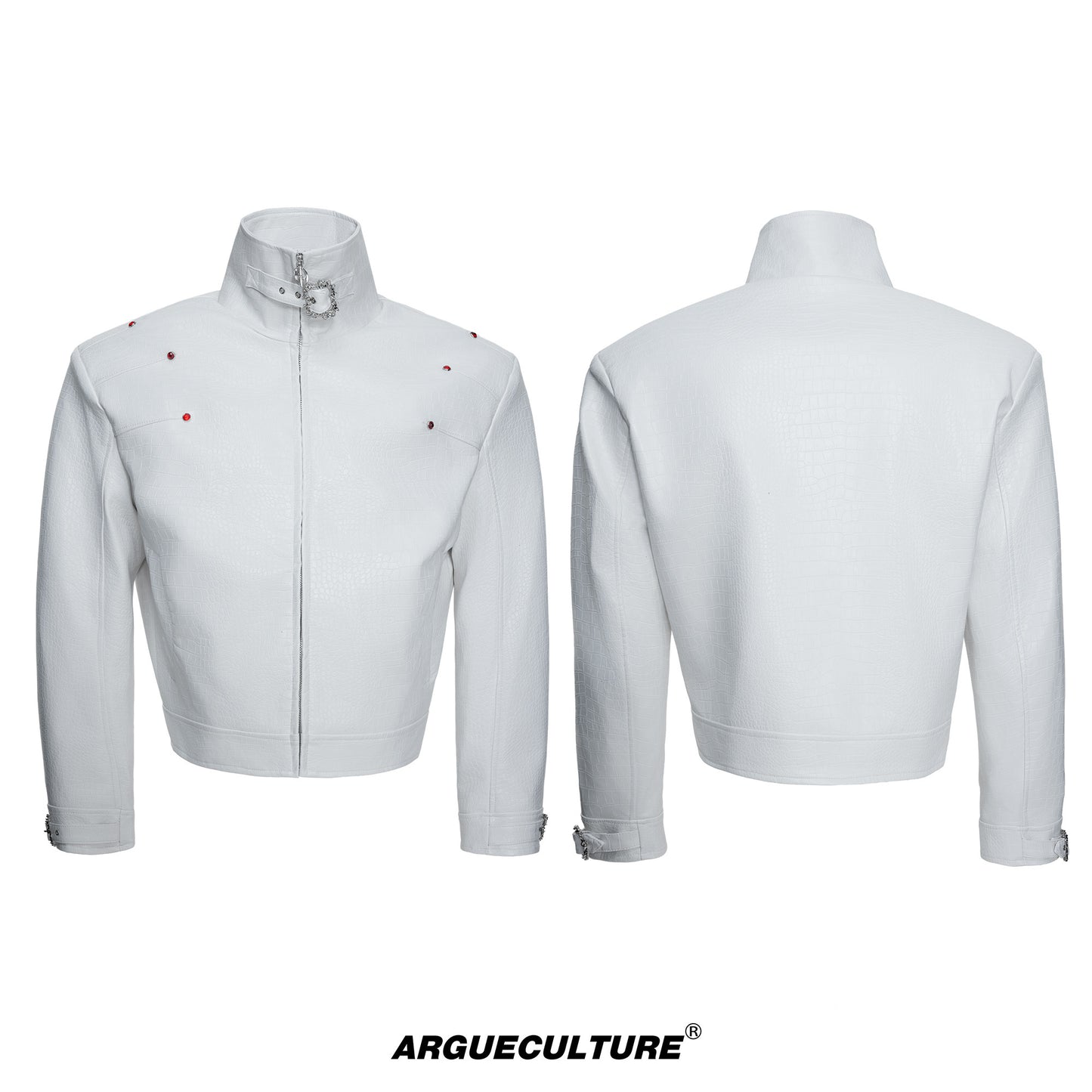 Crocodile Texture Stand Neck Palace Button Short Jacket WN23307