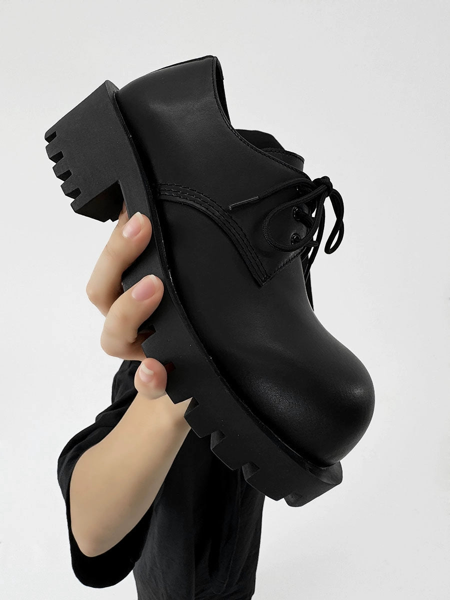 Round-Toe Upturned Thick Sole Leather Derby Shoes WN19134