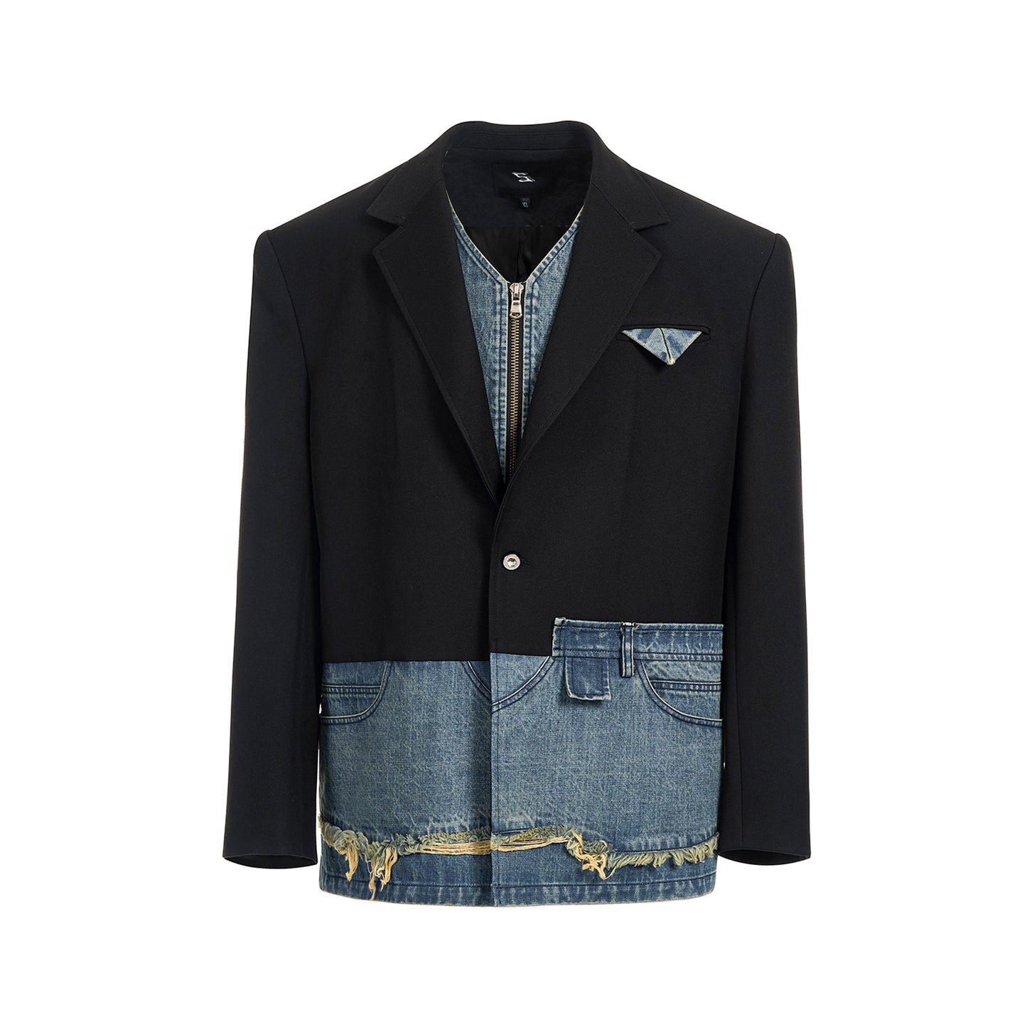 Fake Layered Denim Mix Tailored Jacket WN14845