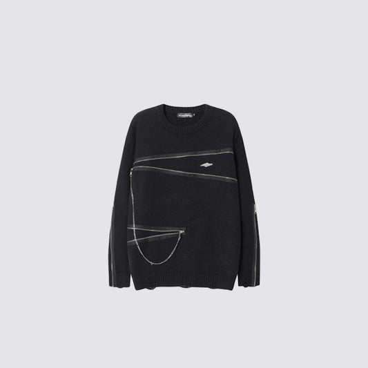 Asymmetric Zipper Detail Oversize Knit Sweater WN28124