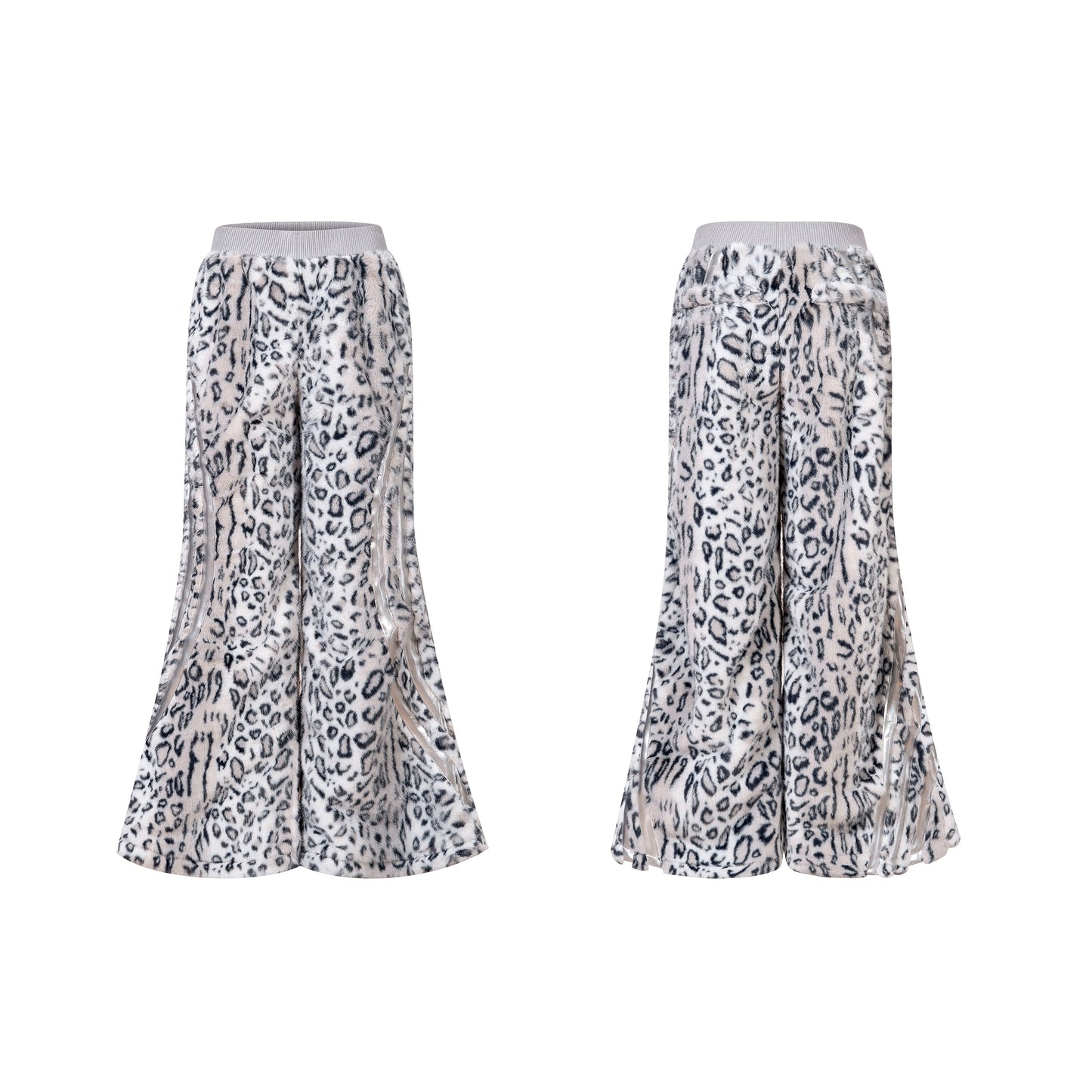 Leopard Patchwork Fake Fur High-Neck Short Sweatpshirt & Wide Leg Pants Setup WN21815
