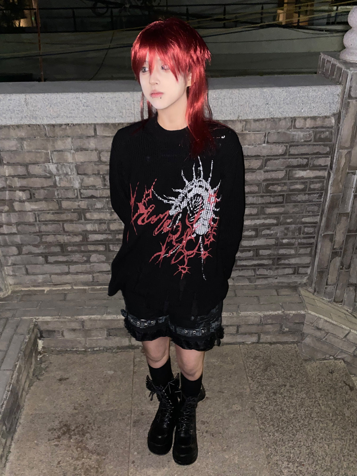 Damage Oversize Knit Sweater WN15606