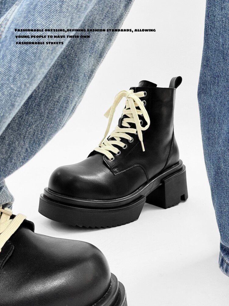 Matte Black Chunky Lace-Up Combat Boots WN24500