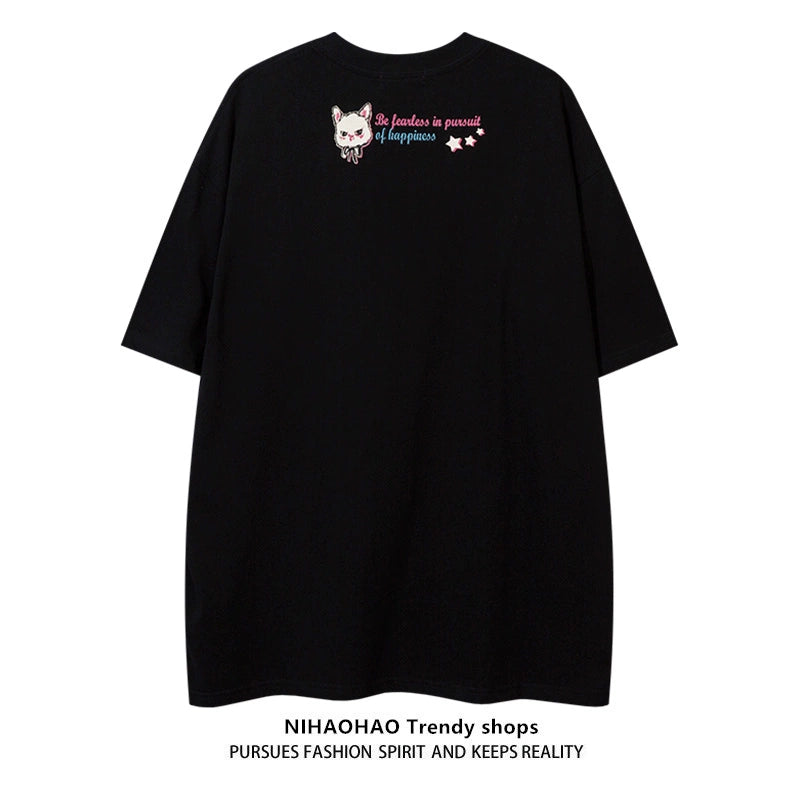 Cat Graphic Print Short Sleeve T-Shirt WN16399