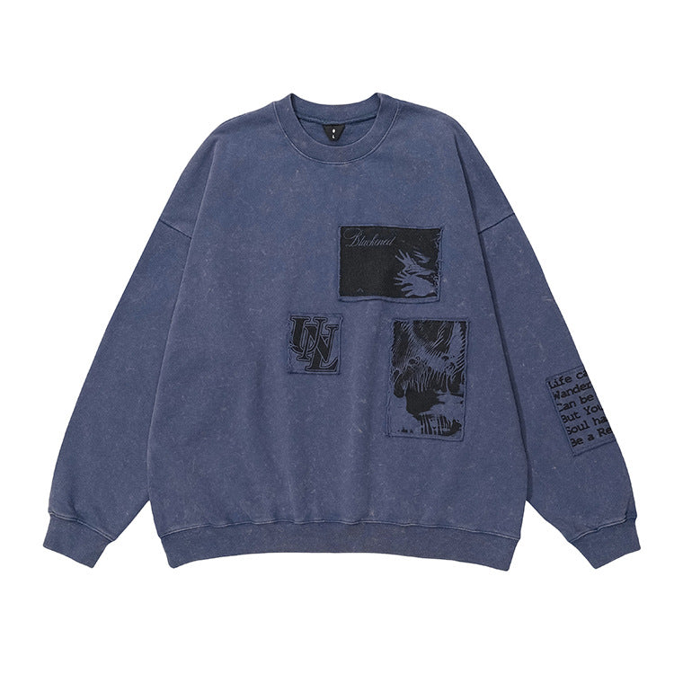 Patchwork Letter Oversize Drop-Shoulder Sweatshirt WN12512