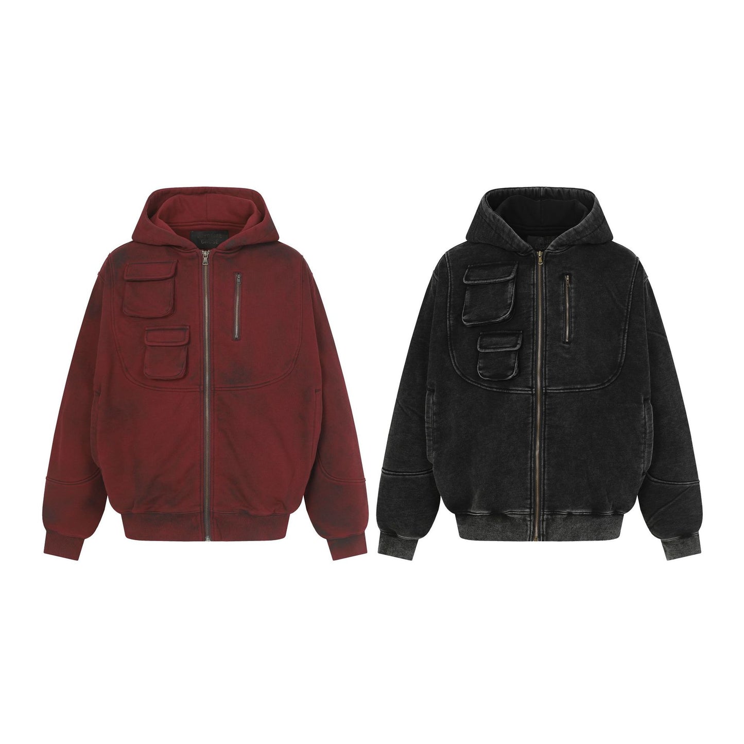 Heavyweight Dirty-Dye Pocket Design Zipper Hoodie WN21914
