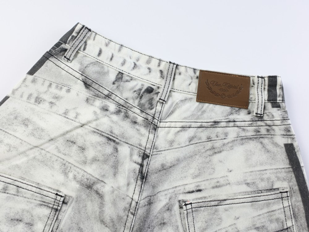 3D Print Ripped Tie-Dye Wide Leg Denim Jeans WN27866
