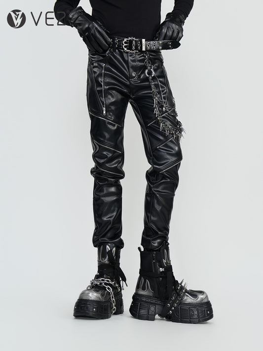 PU Leather Metal Detail Straight Pants WN24297