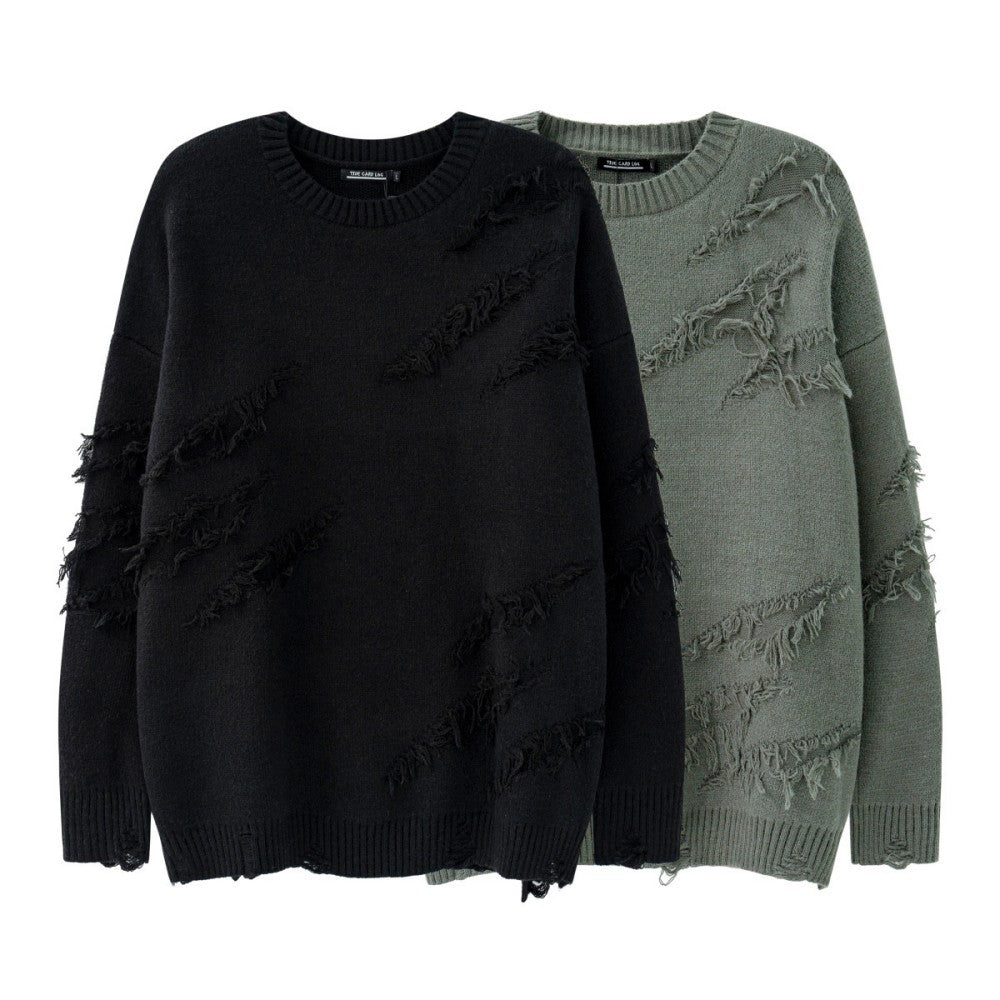 Damage Fringe Split Oversize Knit Sweater WN27952