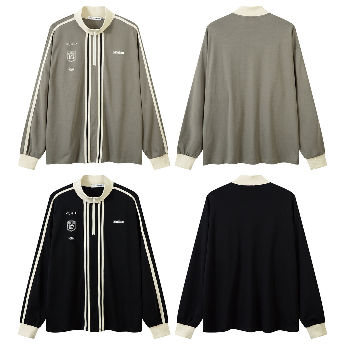 Half Zipper High-Neck Stripe Letter Print Long Sleeve T-Shirt WN26871